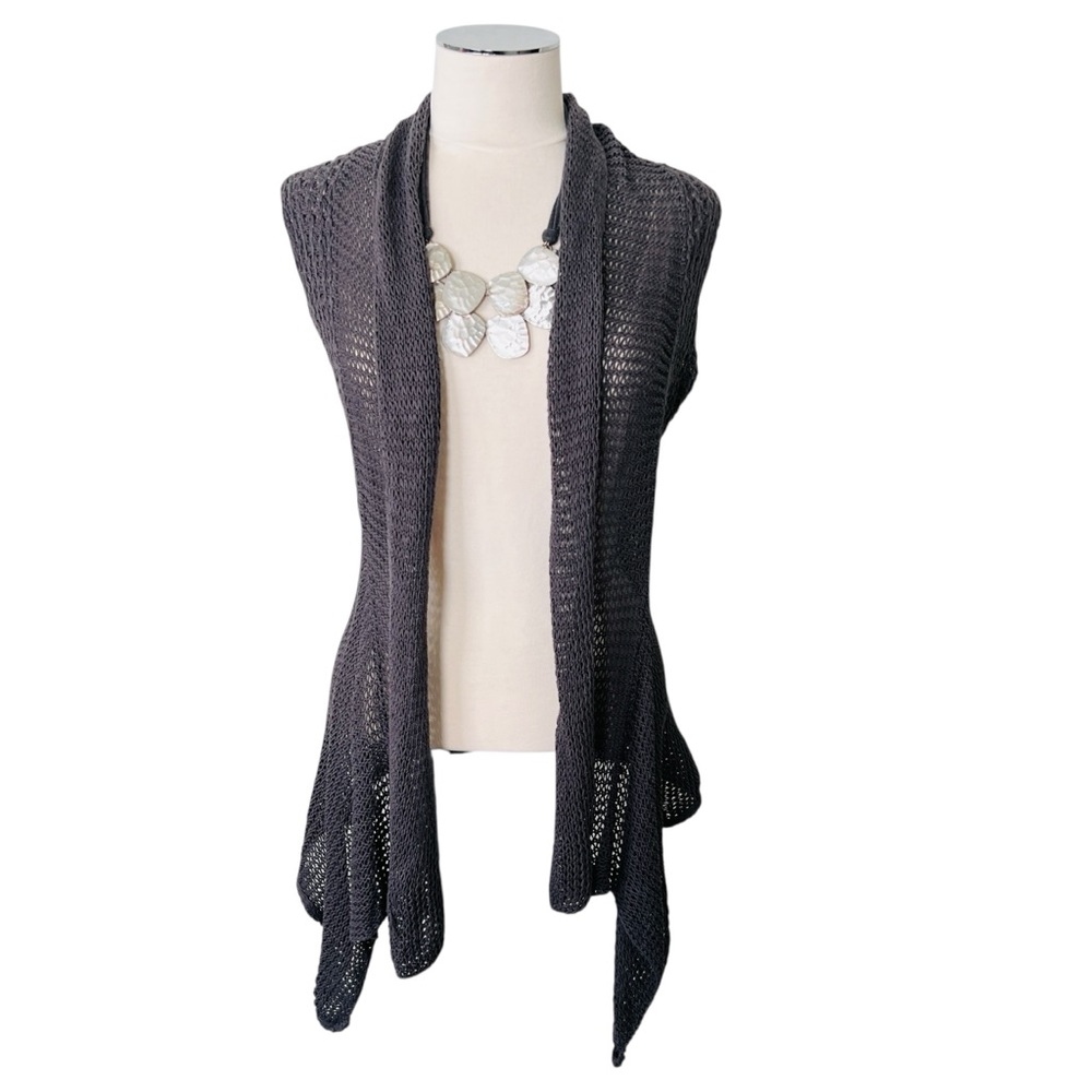 PRESS Linen Cotton Blend Open Knit Vest Sleeveless Gray Sz S